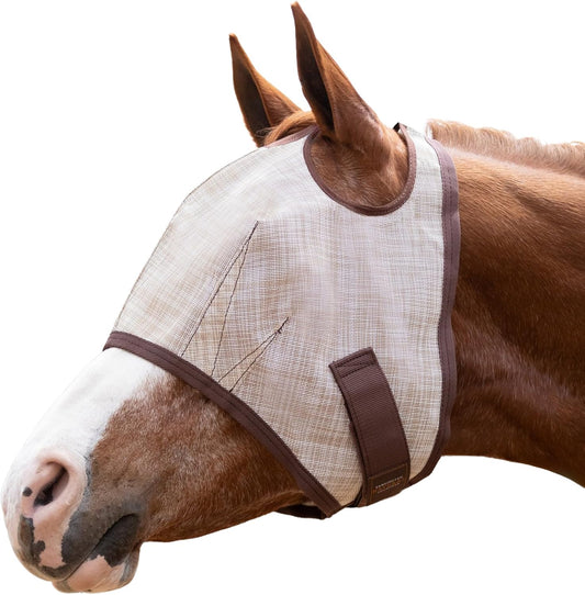 Kensington UV Horse Fly Mask with Web Trim - Protective Mask with Dual Ear Opening & Forelock Freedom - Medium, Desert Sand