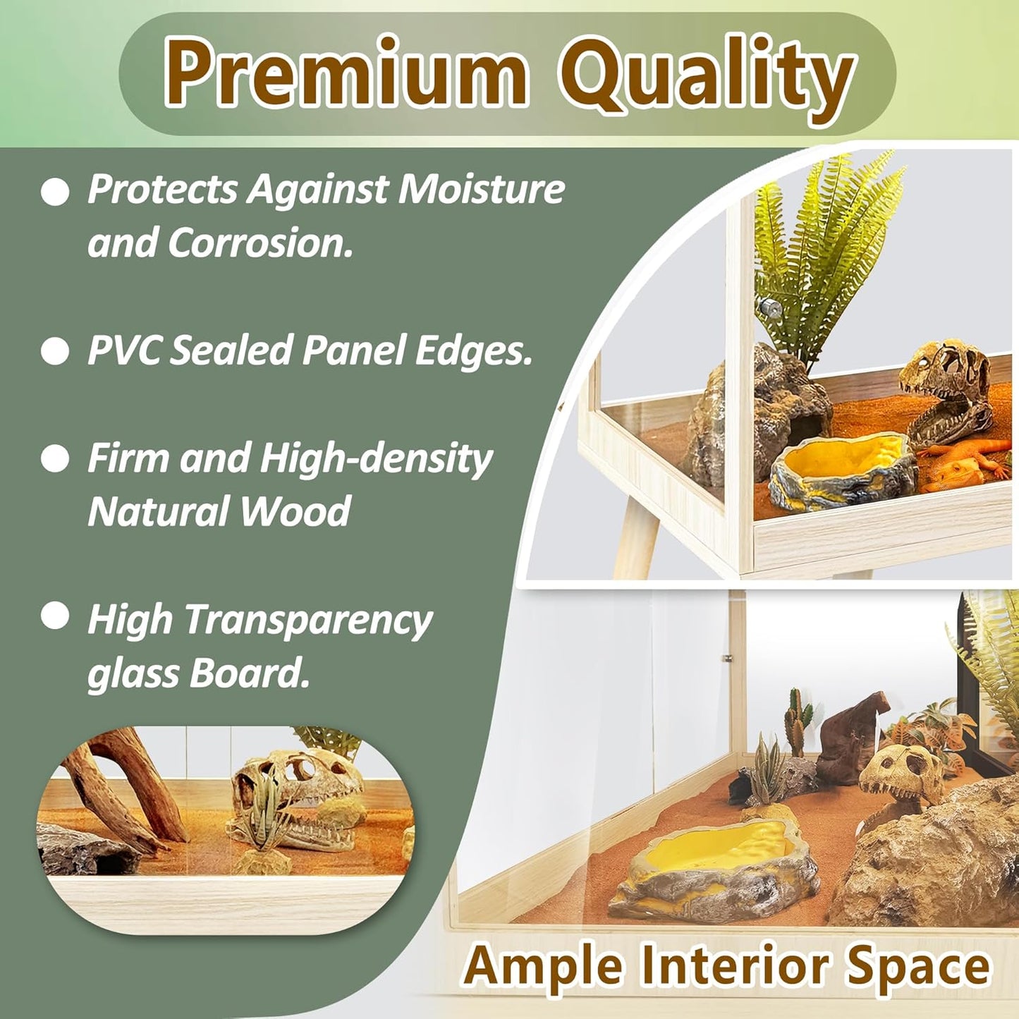 Prolee Tempered Glass Reptile Enclosure with Leg,48“ Scratch-Proof Bearded Dragon Tank,79 Gallon Lizard Tank with Metal Mesh Tops and Lockable Door,Spacious Reptile Habitat for Snake,Lizard (Oak)