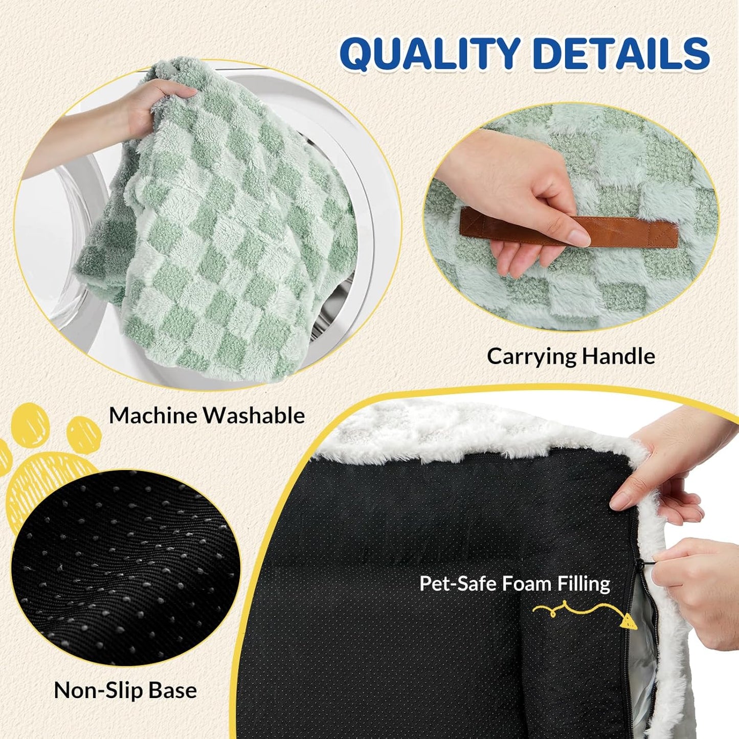 Cat Bed Cats Couch for Puppy and Kitten, Fluffy Pet Couch Small Dog Sofa Bed, Supportive Cat Sofa for Indoor Cats, Washable Cover & Non-Slip, 26 inch, Green