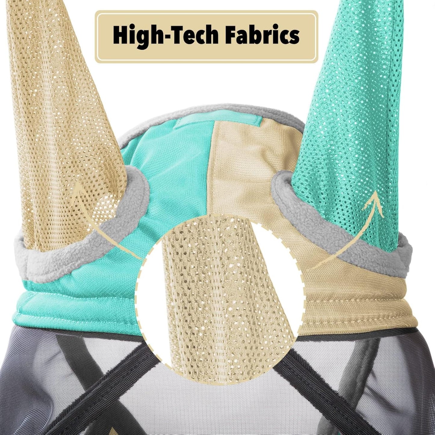 Harrison Howard Pro Luminous Horse Fly Mask Standard with Ears UV Protection for Horse Champagne Gold/Mint Large Full Size