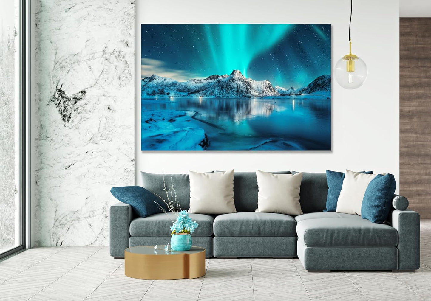 Nature Wall Art Prints - Ocean Forest Mountain Lake Canvas Landscapes - Small to Extra Large Living Room Bedroom Kitchen Bathroom Décor (Northern Lights Over Lake, 20L" x 30W")