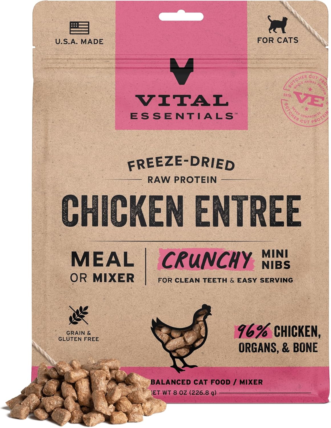 Vital Essentials Freeze-Dried Raw Chicken Meal or Mixer Cat Food Crunchy Nibs, 8 oz