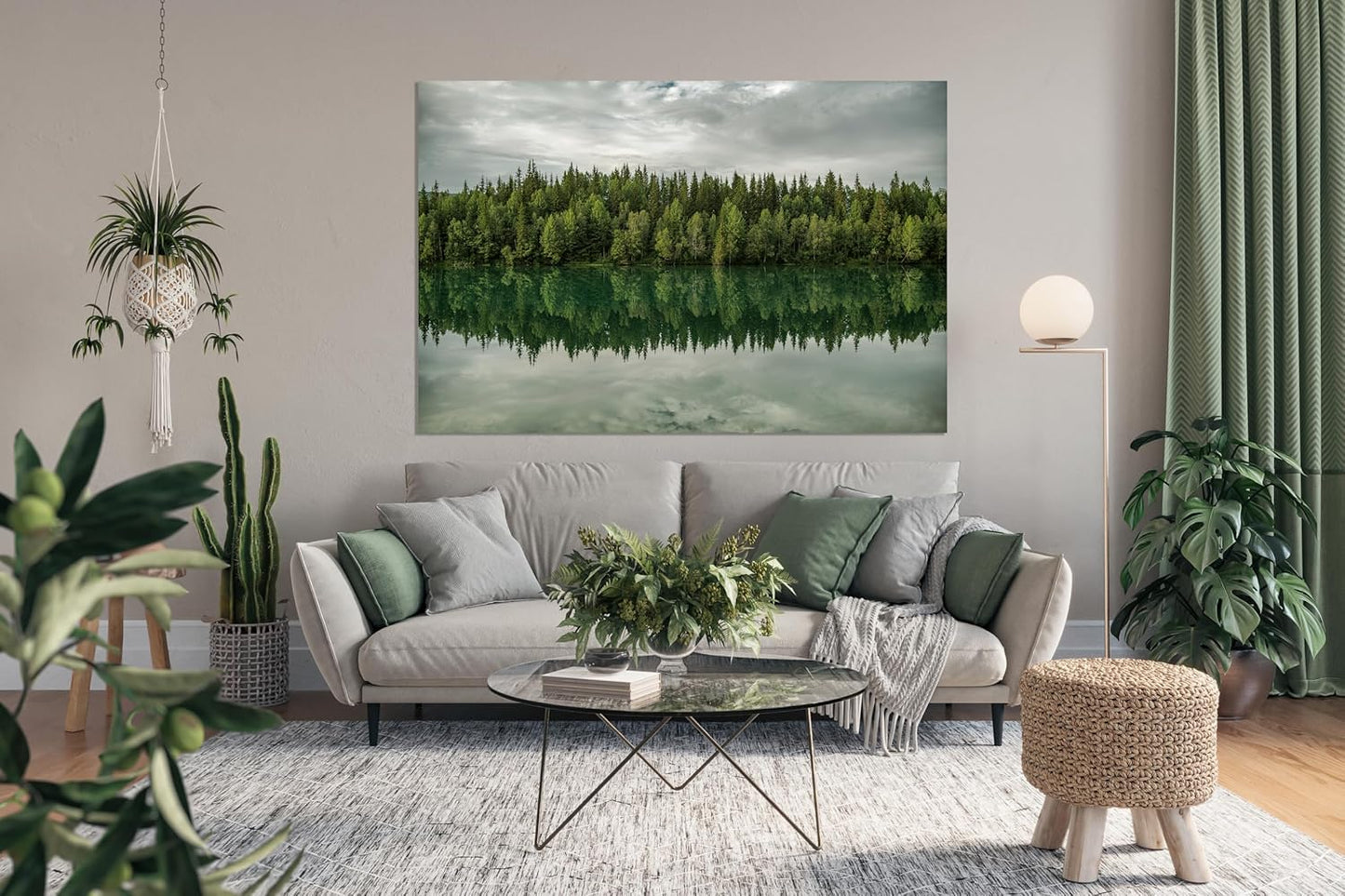 Nature Wall Art Prints - Ocean Forest Mountain Lake Canvas Landscapes - Small to Extra Large Living Room Bedroom Kitchen Bathroom Décor (Forest Reflection, 16L" x 24W")