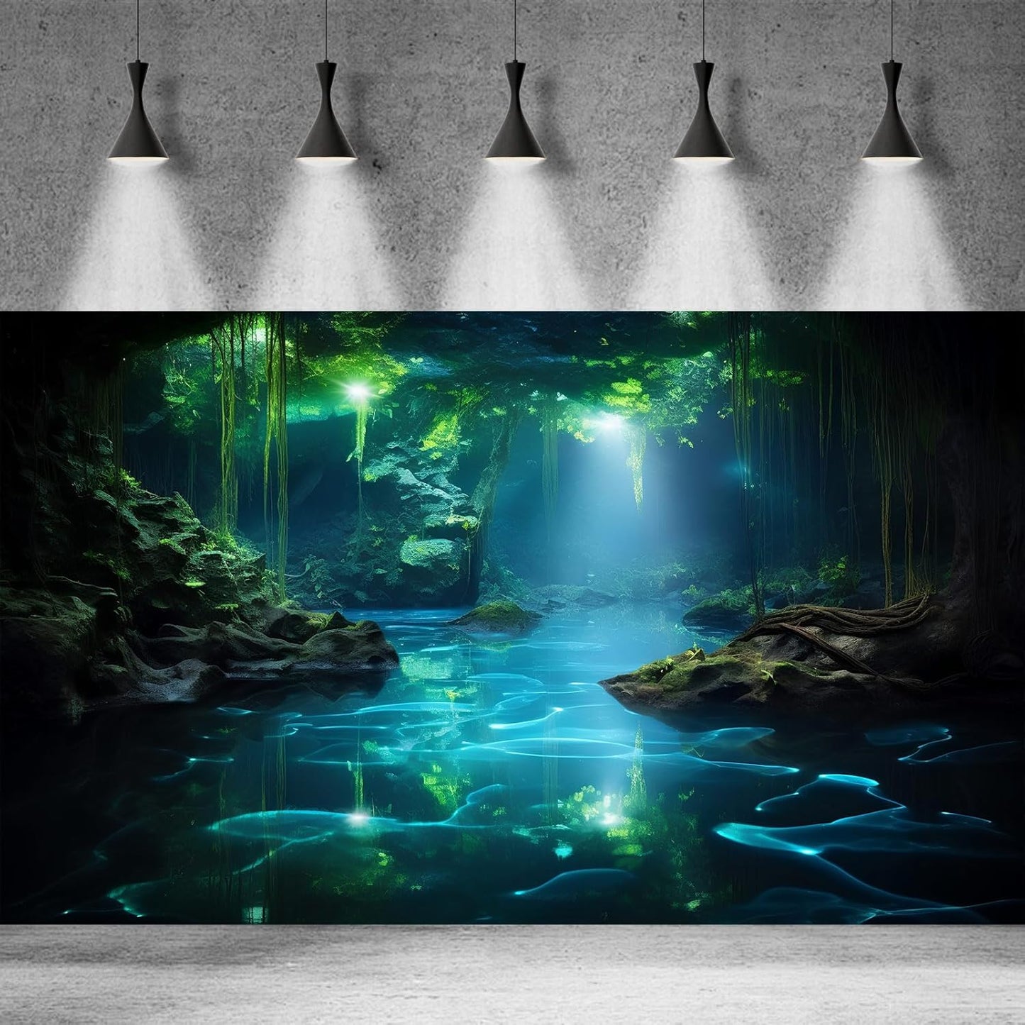 Cave Aquarium Background Underwater Cave with Light Beam Tranquil Stream Terrarium Background Mysterious Elegant Fantasy Tropical Plants Fish Tank Backdrop Wallpaper Poster Decorations Vinyl 36x24in