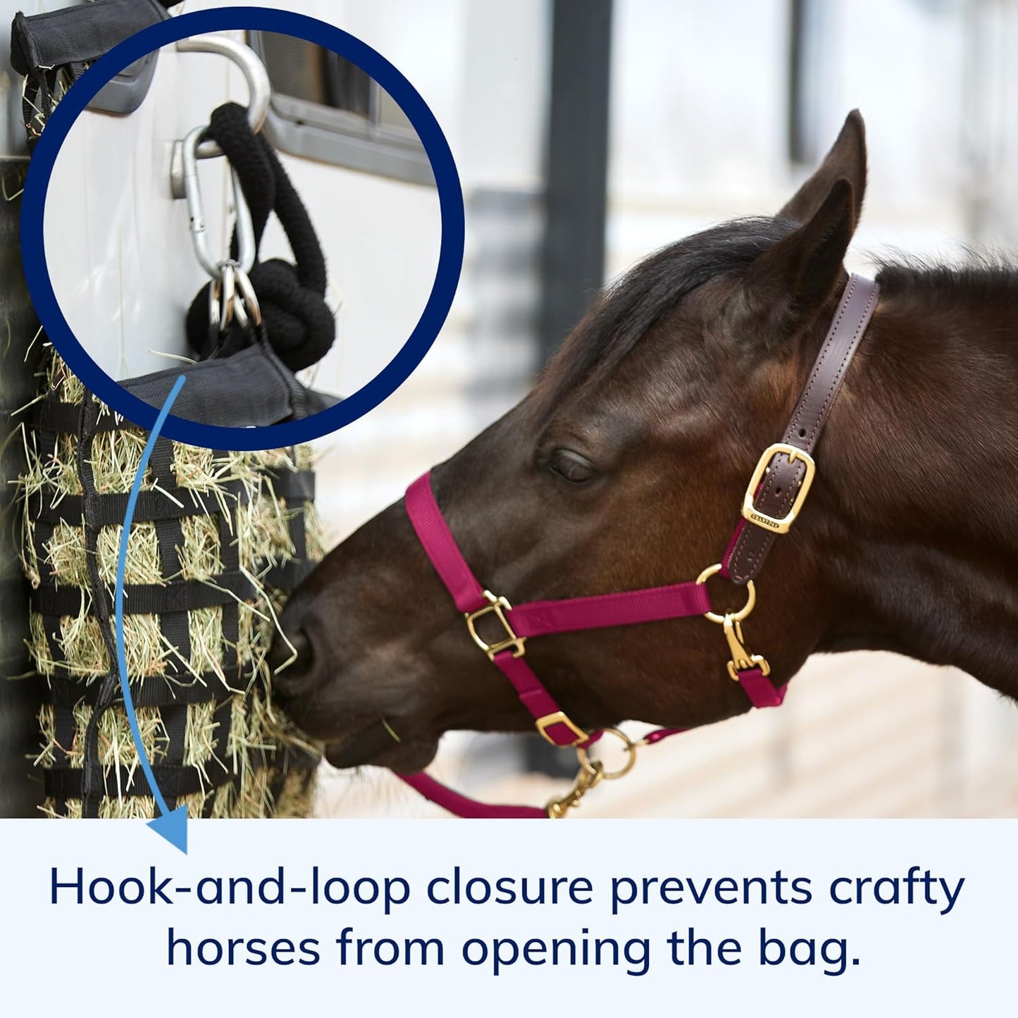 SmartEquine Slow Feed Hay Bag for Horses | Hay Feeder Net with Resistant Nylon | Gator Mouth Enclosure for Easy Loading | 2 Flakes Bag | 31" x 24.5" | Black | 2" Holes