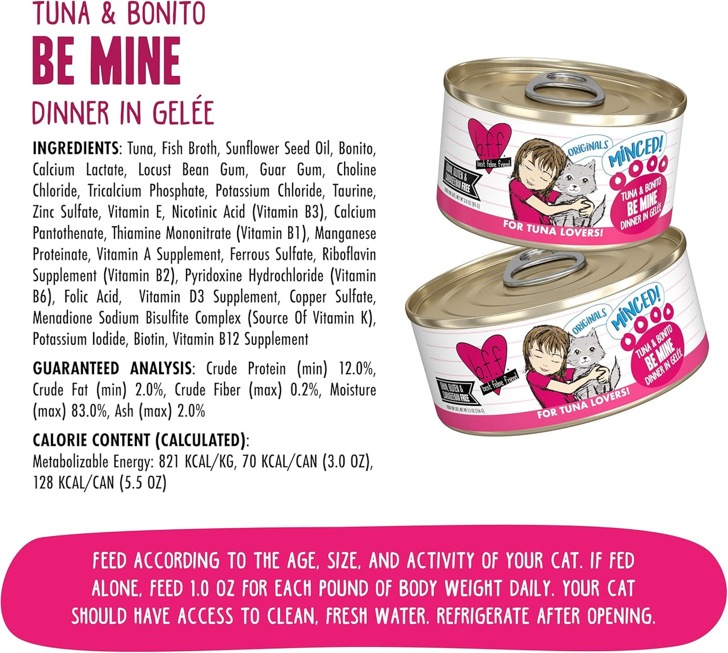 Weruva BFF Minced Natural Wet Cat Food, Tuna and Bonito Be Mine in Gelee, 5.5oz Can, Pack of 24