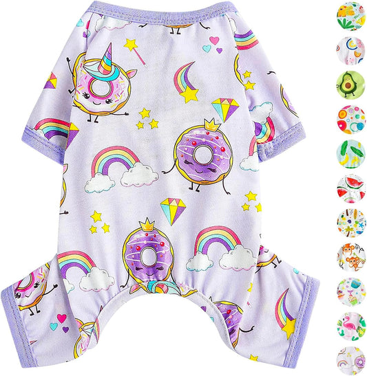 Dog Pajamas Pjs Summer Fall Dog Clothes for Small Dogs Girl - Boy - Medium Size Dogs, Soft Stretchy Puppy Clothes Doggie Onesies Cat Pet Jammies Outfit (Donut Purple, X-Large)