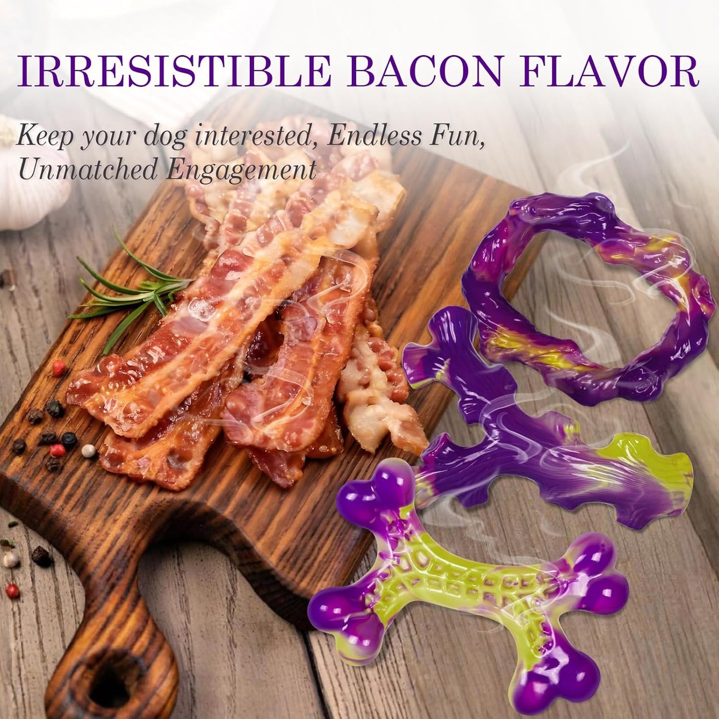 Frienhund Tough Dog Toys for Aggressive Chewers 3 Pack, Indestructible Dog Toy for Large Dogs, Bacon Flavored, Keeps Dogs Busy