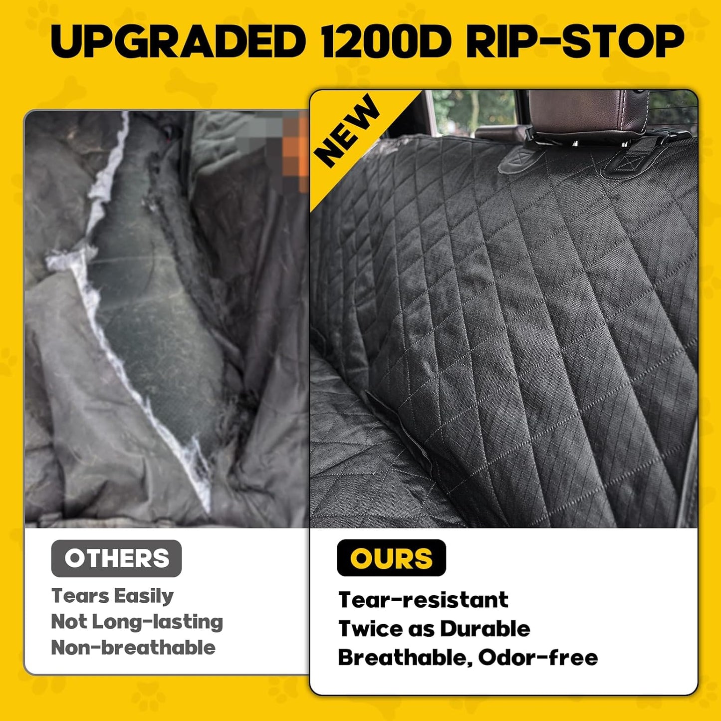 Tough Truck Dog Seat Cover for Back Seat, Dog Hammock for Car Extender with Hard Bottom,Rip-Stop 100% Waterproof Pet Seat Protector for F150/RAM1500/Silverado