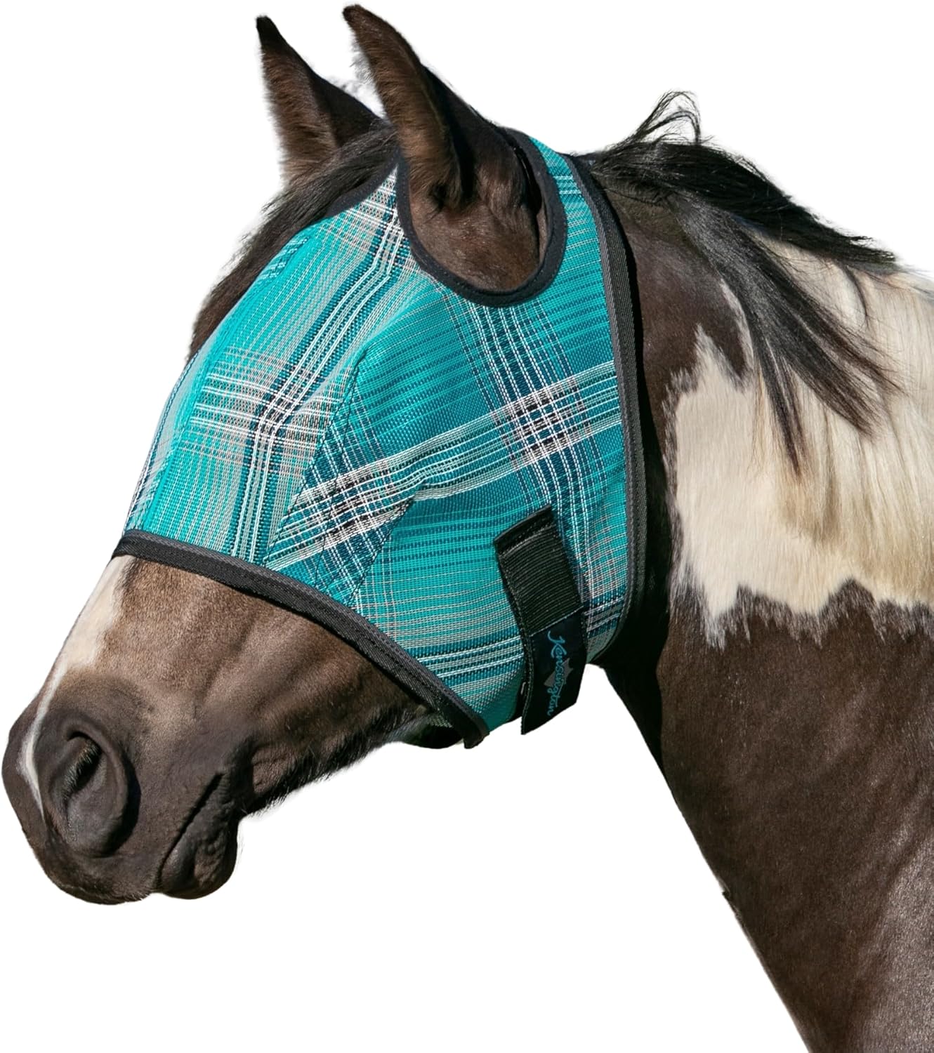 Kensington UV Horse Fly Mask with Web Trim - Protective Mask with Dual Ear Opening & Forelock Freedom - Medium, Atlantis