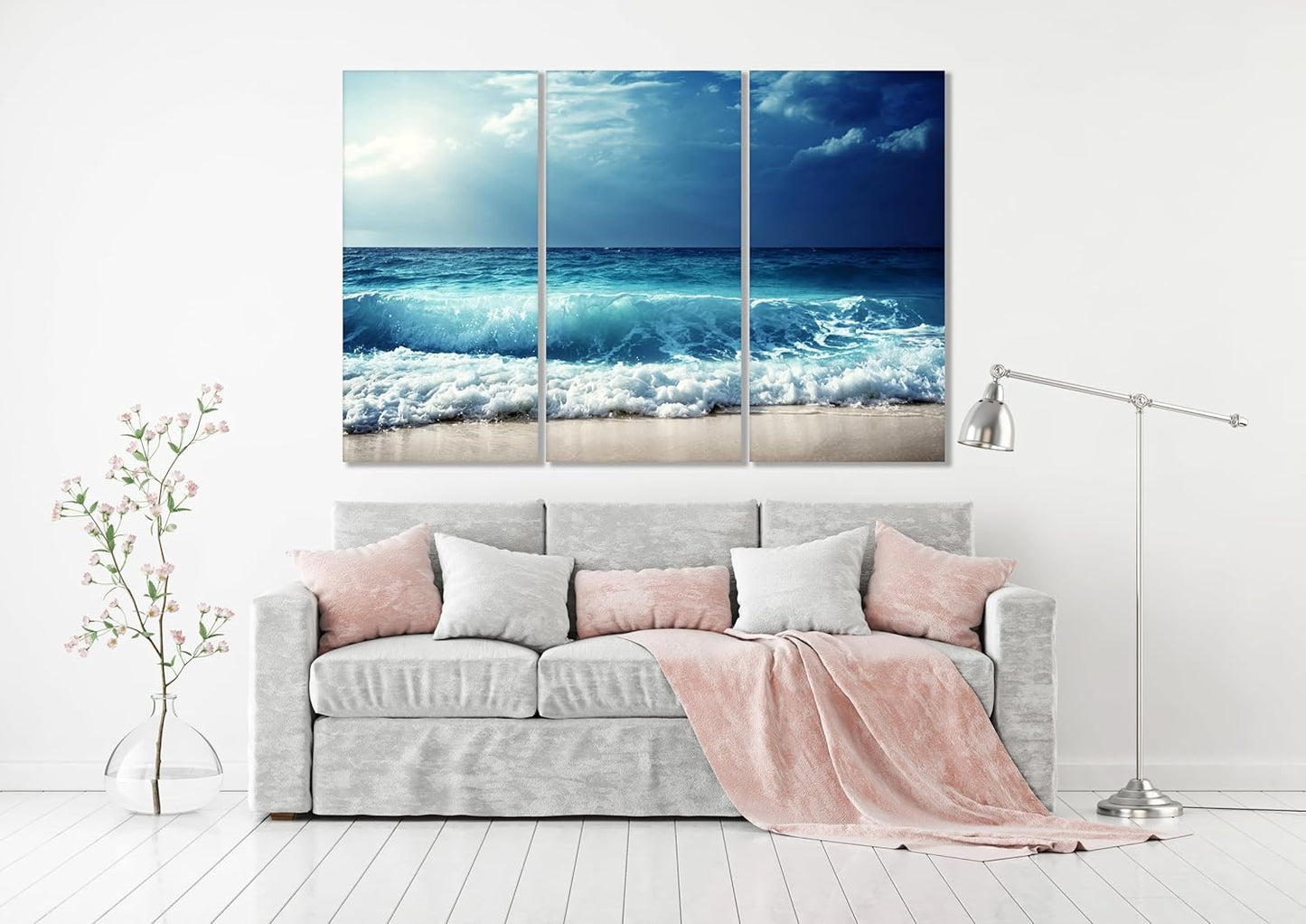 Nature Wall Art Prints - Ocean Forest Mountain Lake Canvas Landscapes - Small to Extra Large Living Room Bedroom Kitchen Bathroom Décor (Summer Ocean Beach, 47L" x 71W" - 3 panels)