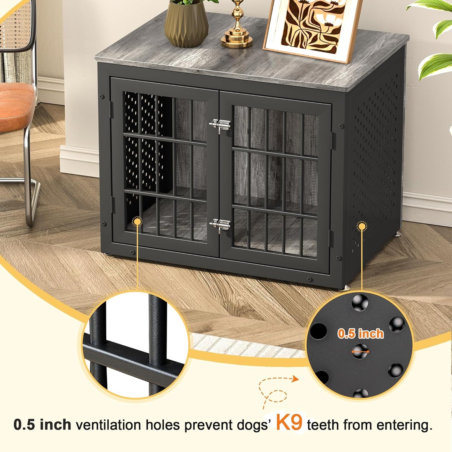 32" Heavy Duty Dog Crate Furniture for Small and Medium Dogs, Metal Kennel for High Anxiety Dogs, Chew Proof Pet Cage Indoor, Decorative Dog Kennel End Table