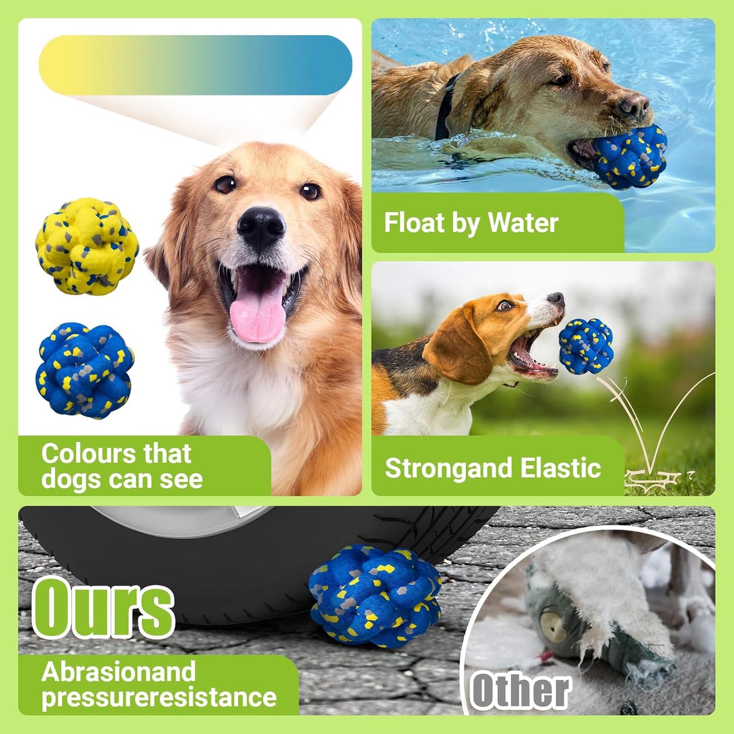 Upgrade Dog Balls Interactive Toys for Aggressive Chewers, Indestructible Tennis Durable Bouncy for Fetch Game, Lightweight Floating, 4pcs