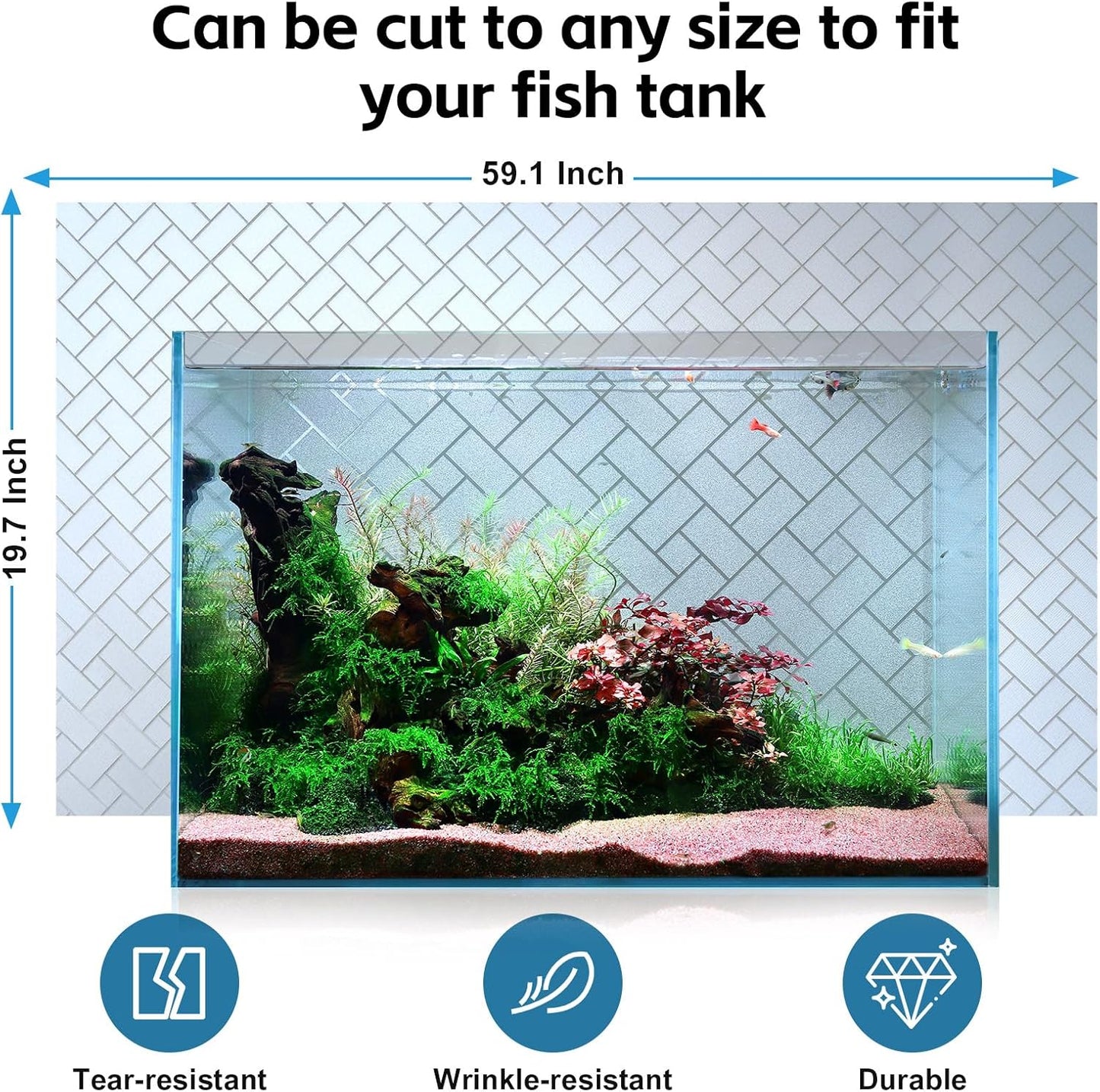 Aquarium Background Paper Decor Fish Tank Backdrop Wallpaper Electrostatic Adhesive, No Glue, Easy to Install, Reusable (19.7”H×59.1" L, Grid Transparent)