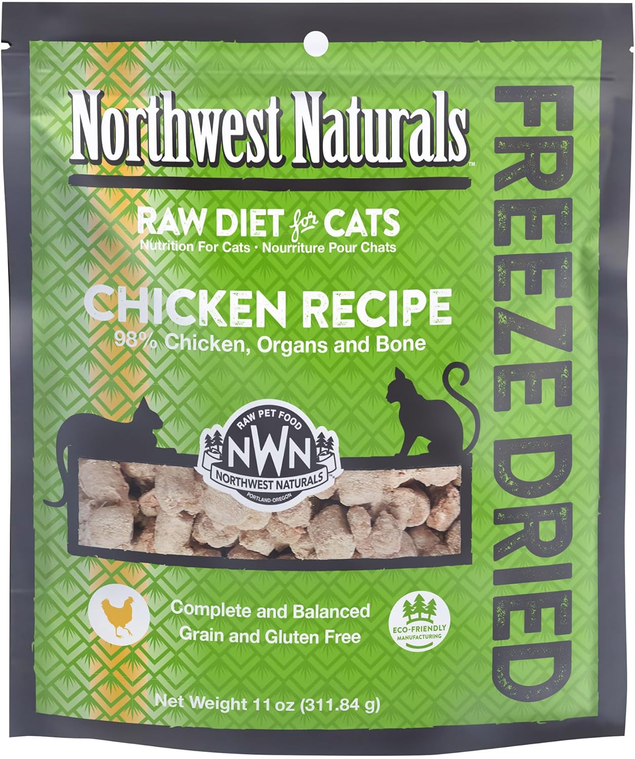 Northwest Naturals Freeze-Dried Chicken Cat & Kitten Food – Bite-Sized Nibbles – Healthy, Limited, Human-Grade Ingredients, All-Natural, High-Protein Raw Diet – Complete & Balanced, Made in USA, 11 oz