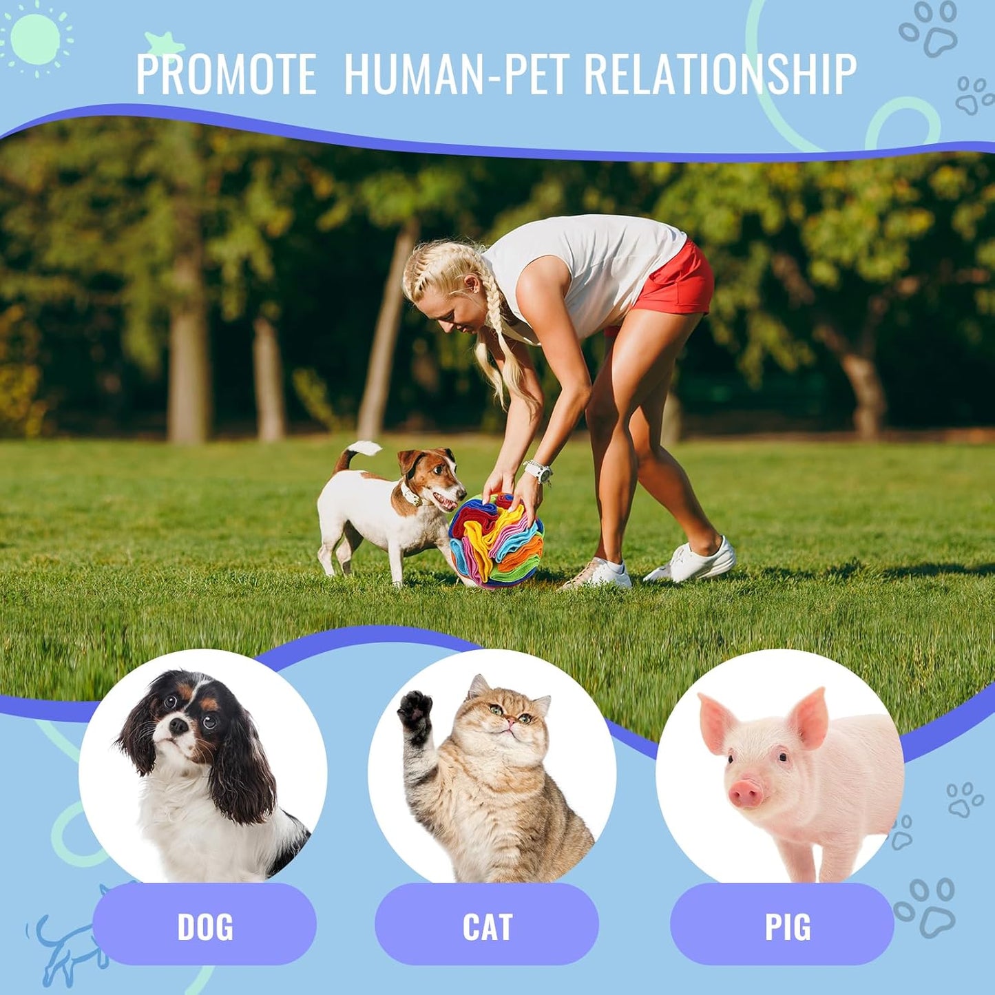 Pet Snuffle Ball, Puzzle Sniffing Interactive Dog Ball for Blind Dogs Training Stress Relief Dog Enrichment Toys Treat Machine Washable (20cm, Rainbow Color Upgrade)