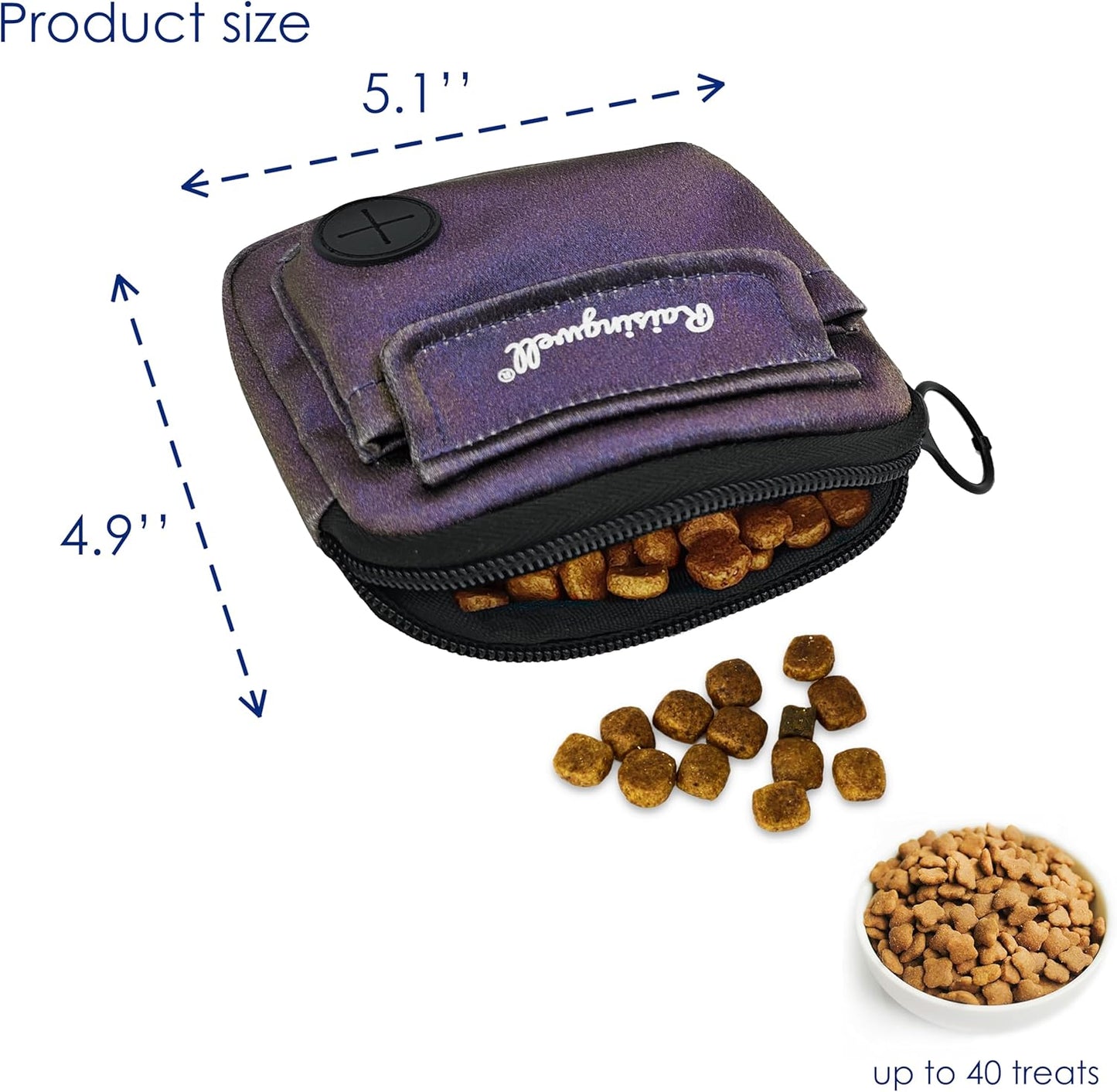 Dog Treat Pouch for Pet Walking and Training with Clicker Poop Bags and Double Bag Design Small Fanny Zipper Pack Holder for Puppy Snack Dispenser Kit for Leash and Outdoor Use (NM-Purple,)
