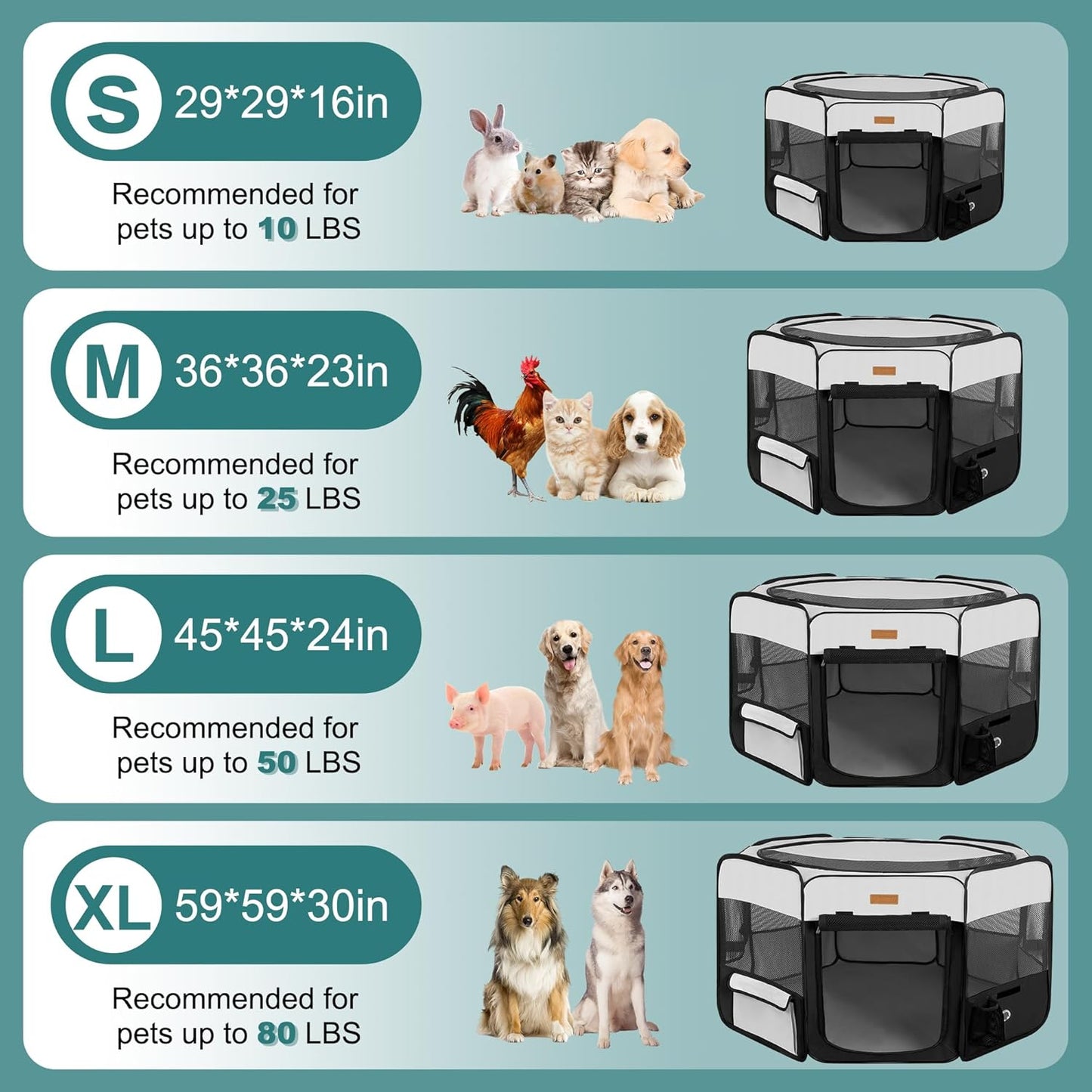 Dog Playpen, Portable Pet Play Pen for Cat, Puppies, Rabbits, Chickens, Foldable Large-Capacity Pet Tent for Indoor/Outdoor Travel Camping