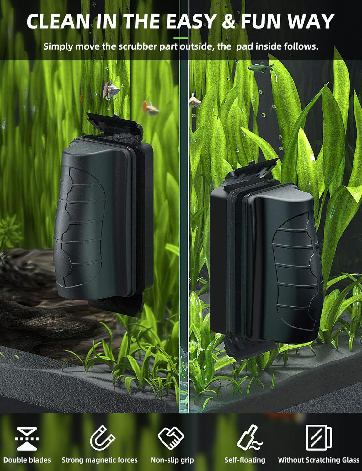 Jasonwell Magnetic Aquarium Fish Tank Cleaner Magnet Scraper for Glass Aquariums Cleaning Tools Scrubber Floating Brush (M)