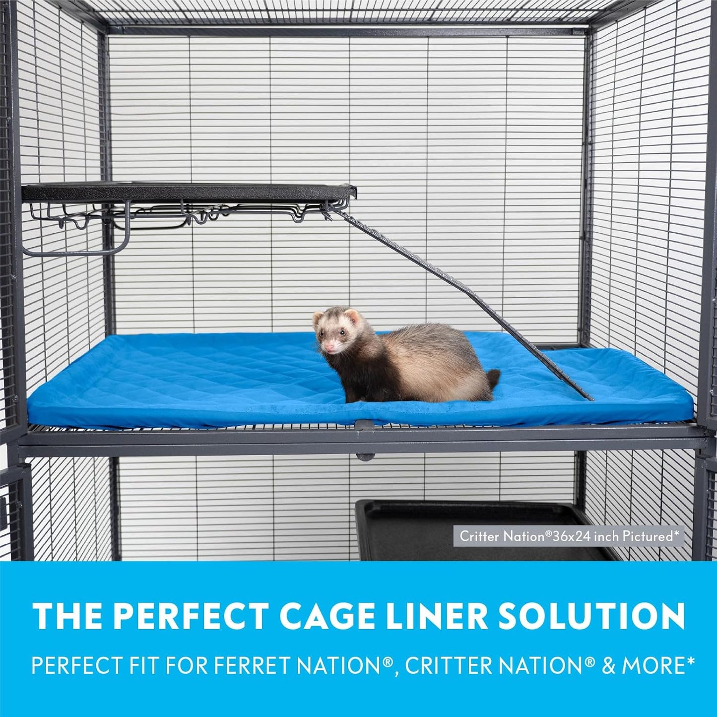 Paw Inspired Fitted Fleece Liner for Ferret Nation, Critter Nation Cage for Ferrets, Rats, Chinchillas, Hedgehogs & Other Small Animals (Blue, Top Pan Liner)