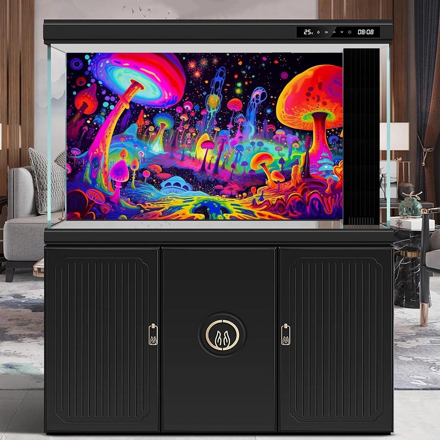 Fantasy Mushrooms Aquarium Background Abstract Mysterious Mushroom Landscape Terrarium Background Amazing Rainbow Mushrooms Theme Fish Tank Backdrop Poster Wallpaper Decorations Vinyl 48x20in