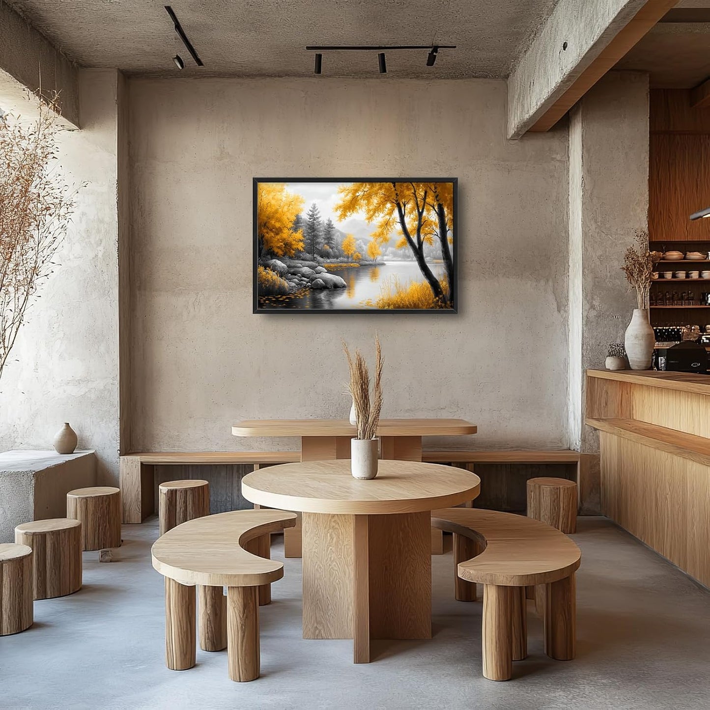 Framed Large Tree Wall Art for Living Room, Oversized Zen Trees Wall Decor, Black and Golden Forest Canvas Pictures Home Decoration for Living Room Bedroom Office 36"x24"