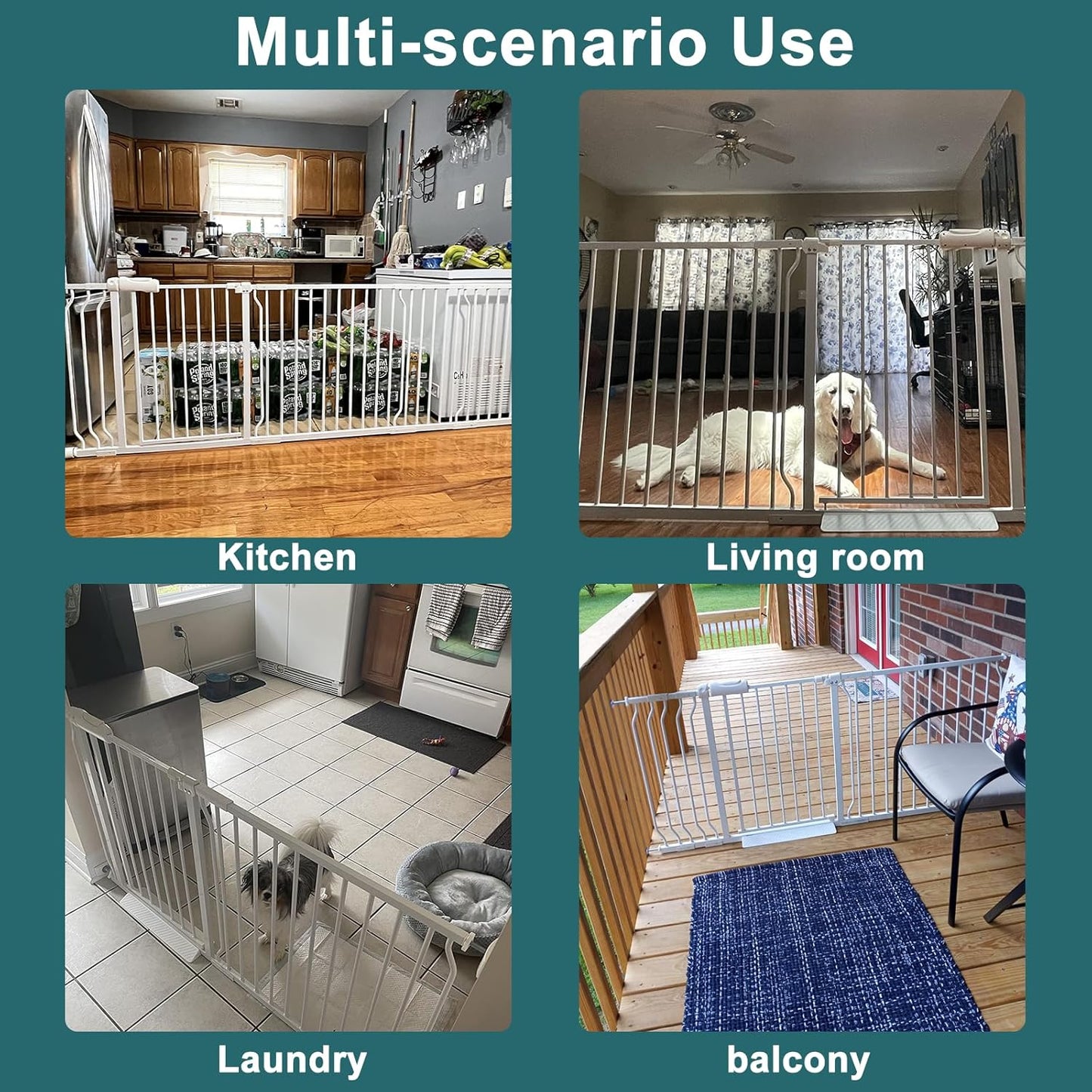 ALLAIBB Extra Wide Pressure Mounted Baby Gate Walk Through Child Kids Safety Toddler Tension White Long Large Pet Dog Gates with Extension for doorways Kitchen (38.58-43.31"/98-110cm)