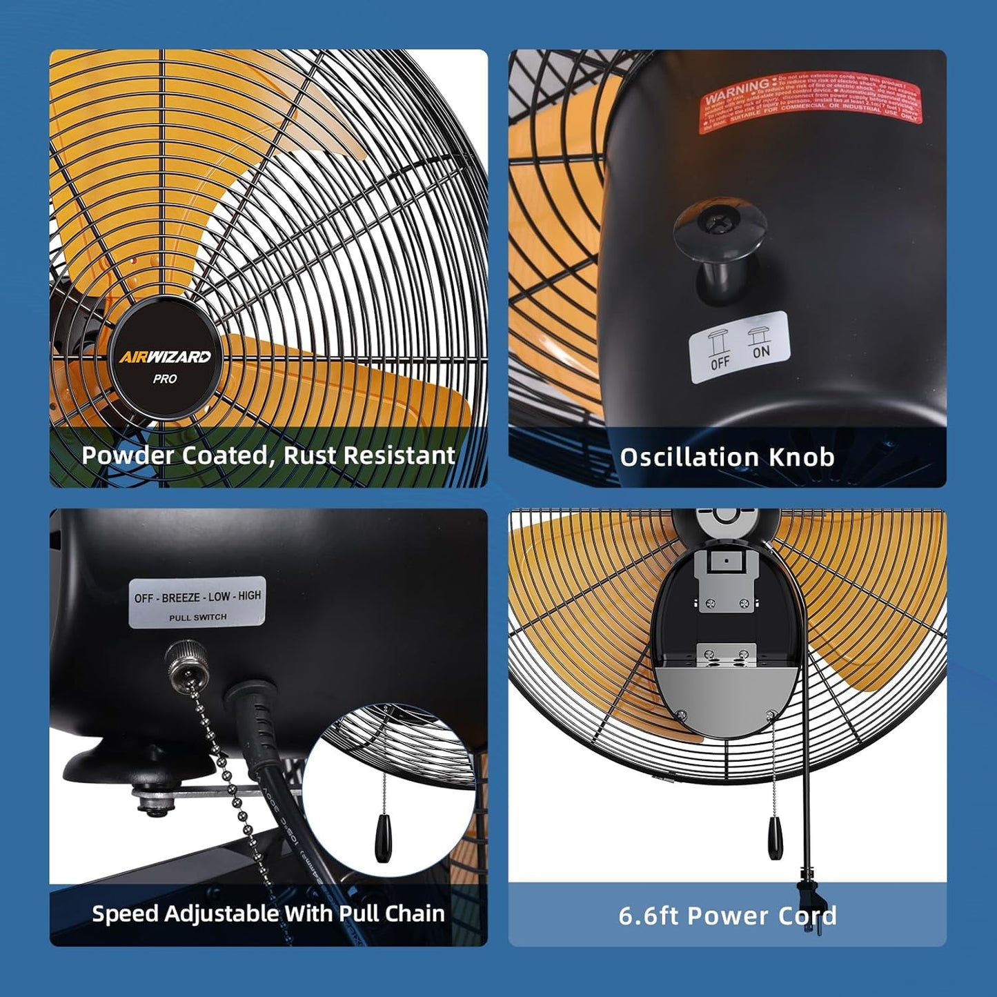 20 Inch Industrial Wall Mount Fan - 6000CFM High Velocity, Heavy Duty Metal Construction, 3 Speeds, Adjustable Tilt, Quiet Operation - Ideal for Garage, Shop, Commercial Use