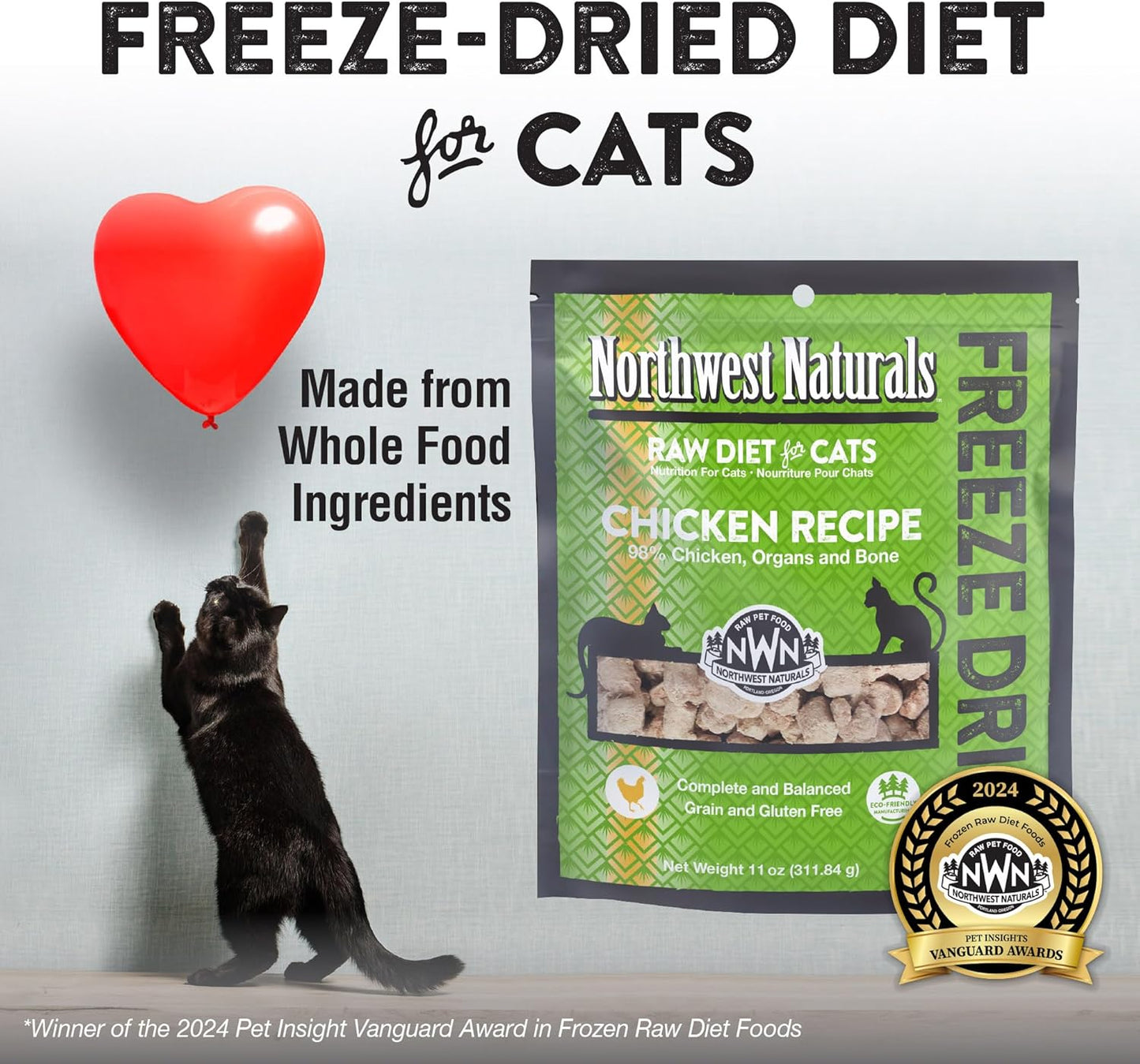 Northwest Naturals Freeze-Dried Chicken Cat & Kitten Food – Bite-Sized Nibbles – Healthy, Limited, Human-Grade Ingredients, All-Natural, High-Protein Raw Diet – Complete & Balanced, Made in USA, 11 oz