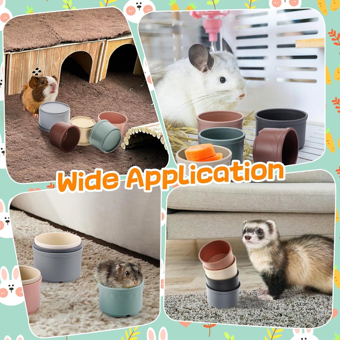 MEWTOGO 8 Pcs Stacking Cups for Bunny - Multi-Colored Reusable Rabbits Bunny Toys of Different Sizes, Safe Plastic Nesting Toys for Guinea Pig Hamster Gifts Hiding Food and Playing