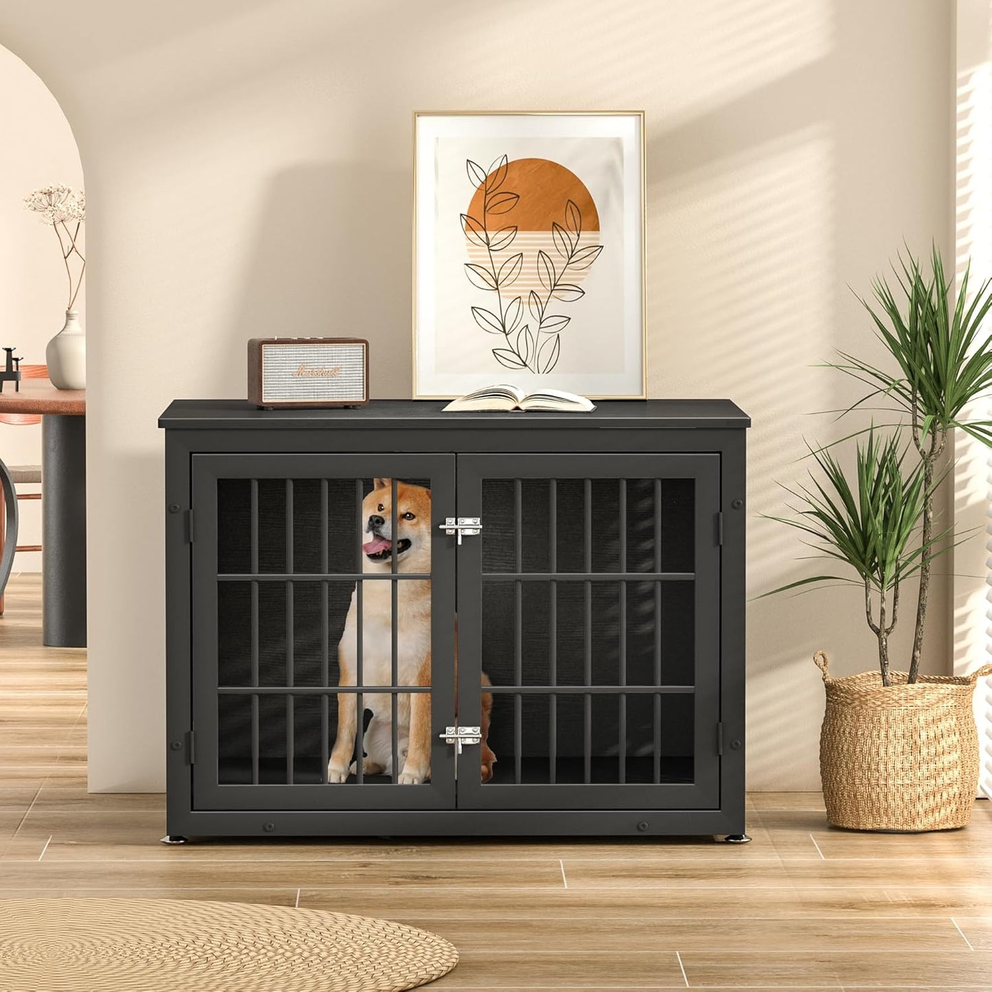 38" Heavy Duty Dog Crate Furniture for Large and Medium Dogs,Wooden Metal Kennel for High Anxiety Dogs, Chew Proof Pet Cage Indoor, Decorative Dog Kennel End Table