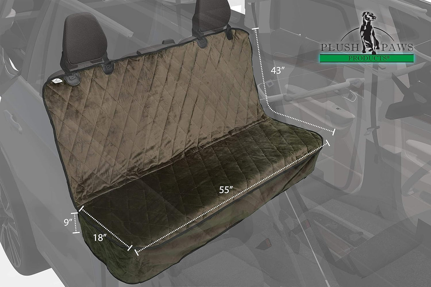 Plush Paws Products Velvet Rear Car Seat Protector w/o Hammock | Washable & Waterproof Back Seat Dog Cover for Car, Truck, & SUV | Nonslip, Tear Resistant Pet Seat Cover | Regular Desert Sand