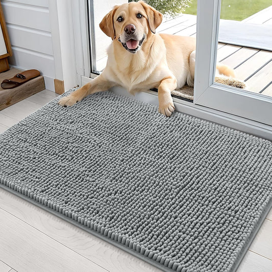 OLANLY Dog Door Mat for Muddy Paws 36x24, Absorbs Moisture and Dirt, Absorbent Non-Slip Washable Doormat, Quick Dry Chenille Mud Mat for Dogs, Entry Indoor Entryway Carpet for Inside Floor, Grey