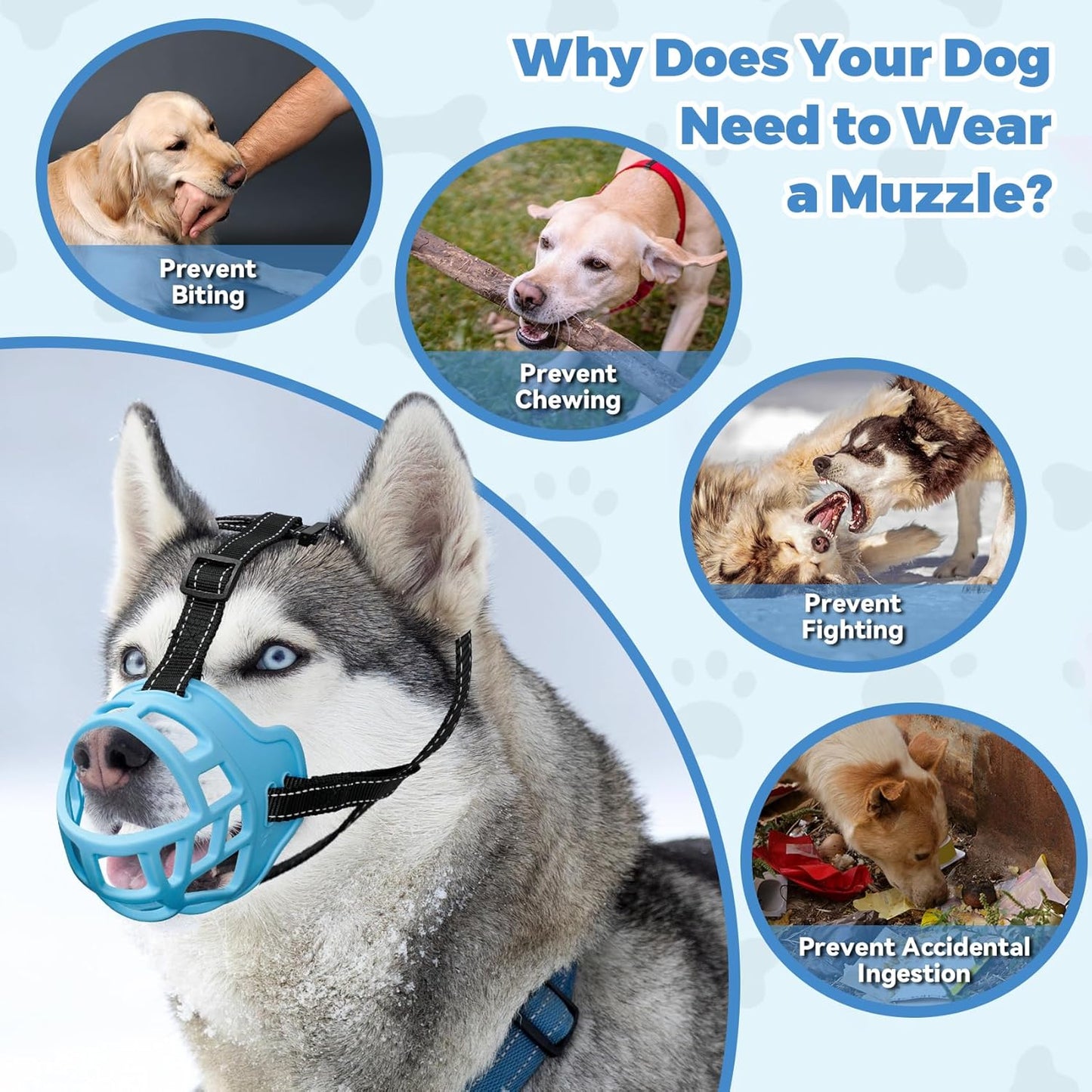 Dog Muzzle for Large Dogs, Breathable Basket Muzzles for Small, Medium and X-Large Aggressive Dog, Allows Panting Drinking, Suitable for Grooming Trimming Training (5, Luminous Blue)