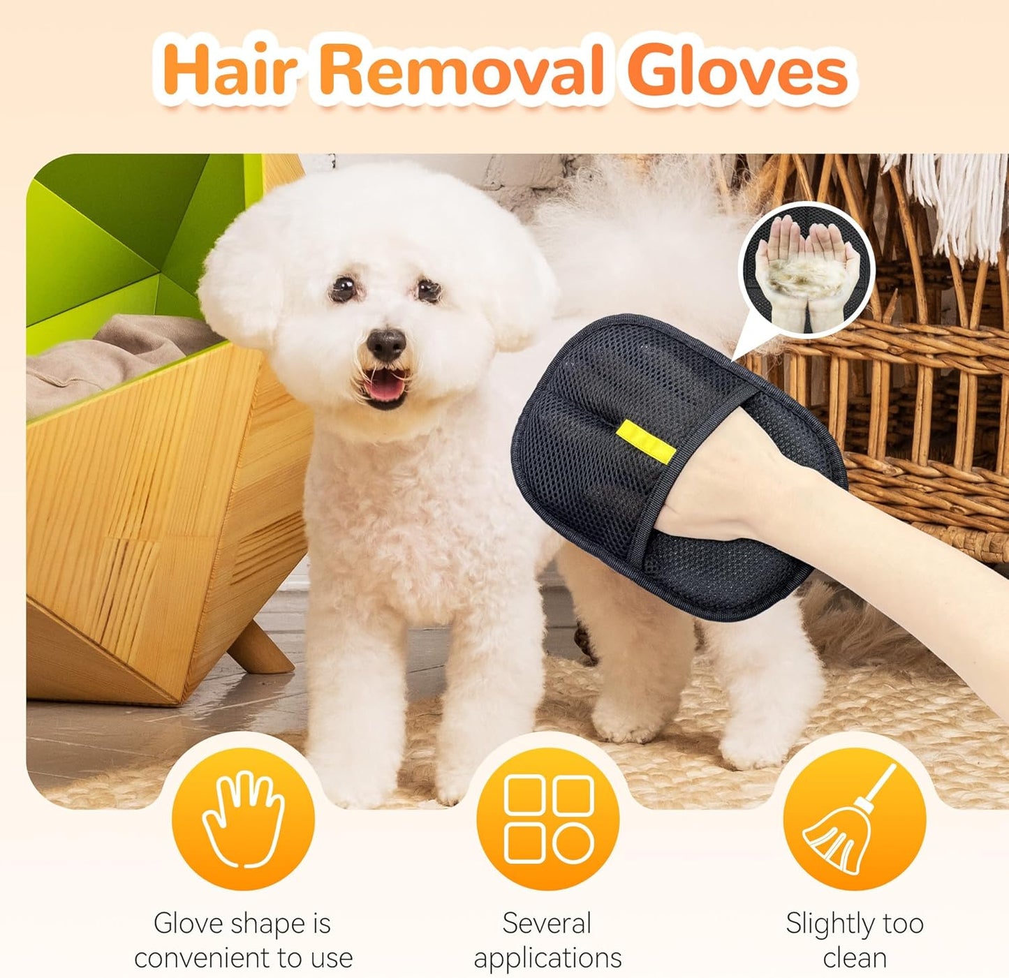Pet Hair electrostatic Hair Removal Gloves, Suitable for Removing Dog Hair from Sofas, Curtains and Carpets.2pcs