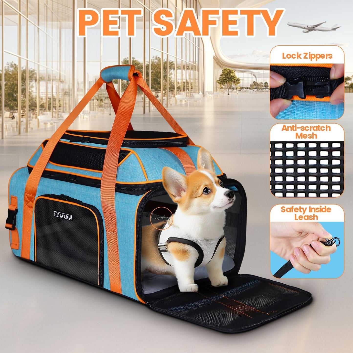 Petskd Top-Expandable Pet Carrier 19x13x9 Inches Southwest Allegiant Airlines Approved, Soft-Sided Carrier for Small Dog Under 12 lbs and Large Cat Under 15 lbs(Blue)