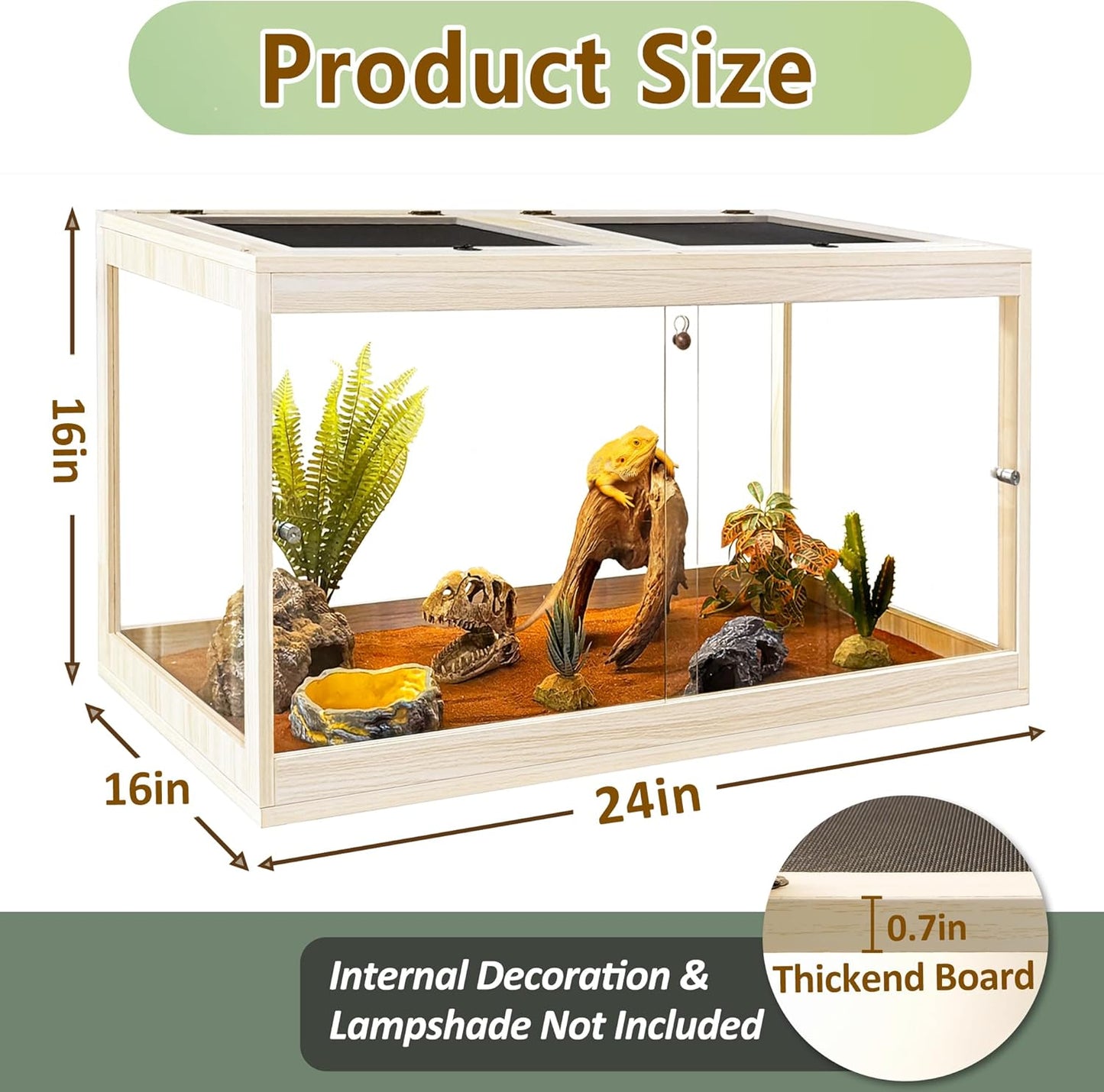 PROLEE Tempered Glass Bearded Dragon Tank,28 Gallon Reptile Tank with Meatl Mesh Roof and Front Sliding Door, Anti-Scratch Lizard Tank,Spacious Reptile Enclosure for Snakes,Lguanas, Chameleons(Oak)
