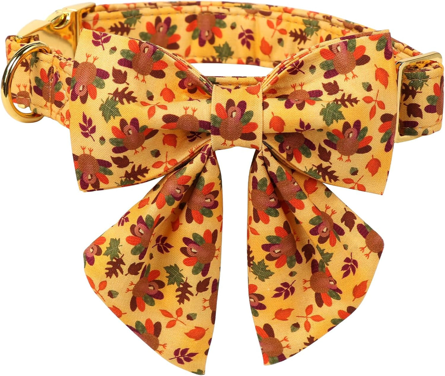 Lionet Paws Thanksgiving Day Dog Collar with Bowtie, Dogs Sailor Bow Collar with Metal Buckle for Dogs, Adjustable Comfortable Dog Collars Girl, XL, Neck 16-26 in