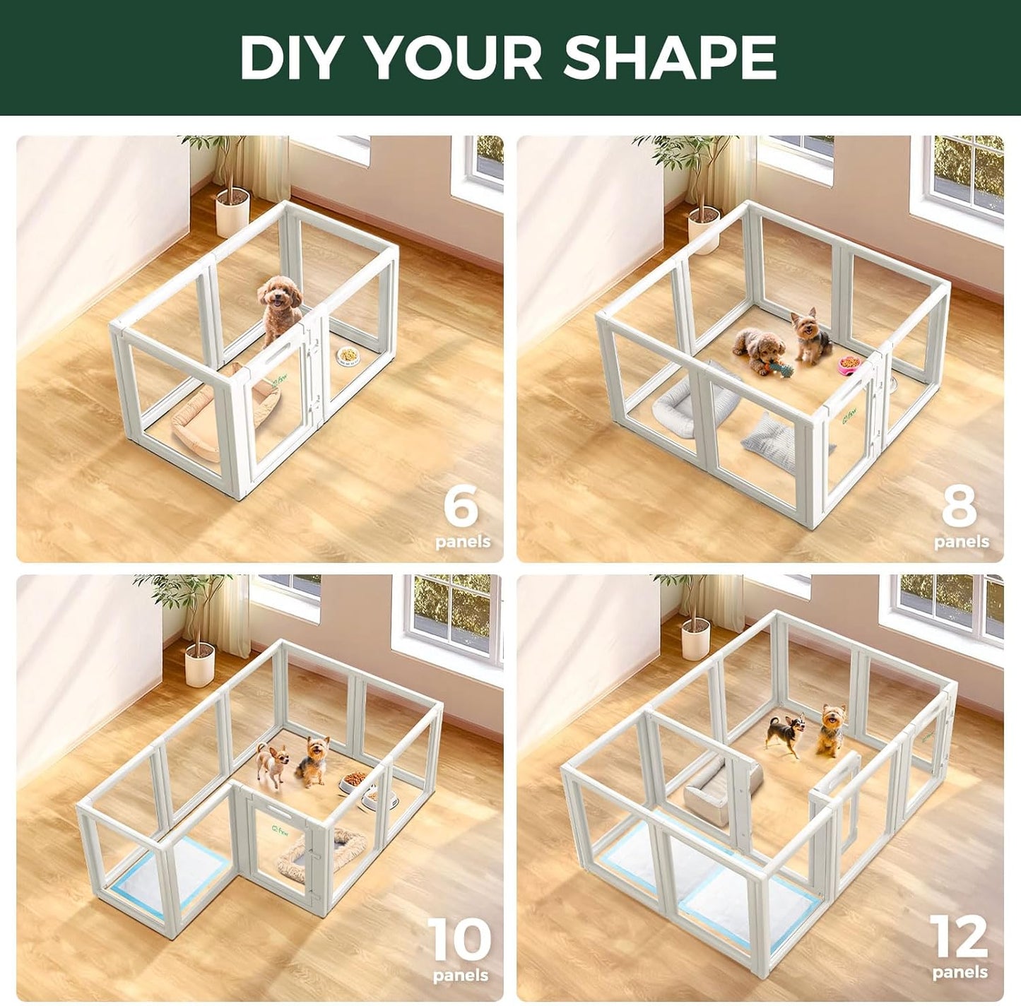 FXW AuraSpace Acrylic Indoor Unleashed Dog Playpen for Puppies and Small Dogs, 24 Inch, 8 Panels, White