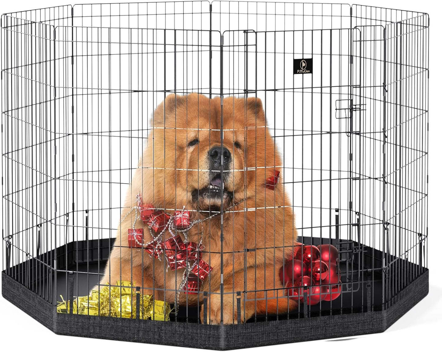 PJYuCien Dog Playpen, 8 Panels 42’’H Dog Pens Indoor with Bottom Pad, Metal Foldable Pet Puppy Exercise Fence Crate Kennel, Better for Medium and Big Animals,Black
