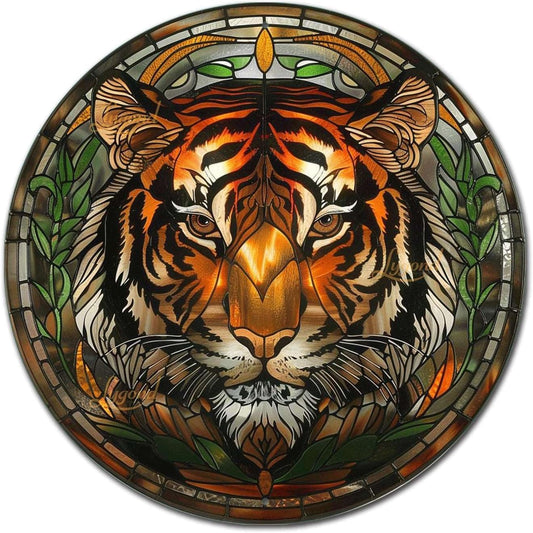 Lygond Metal Tin Sign - Circular Stained Glass Toilet Decor - Pub 12x12 Inches