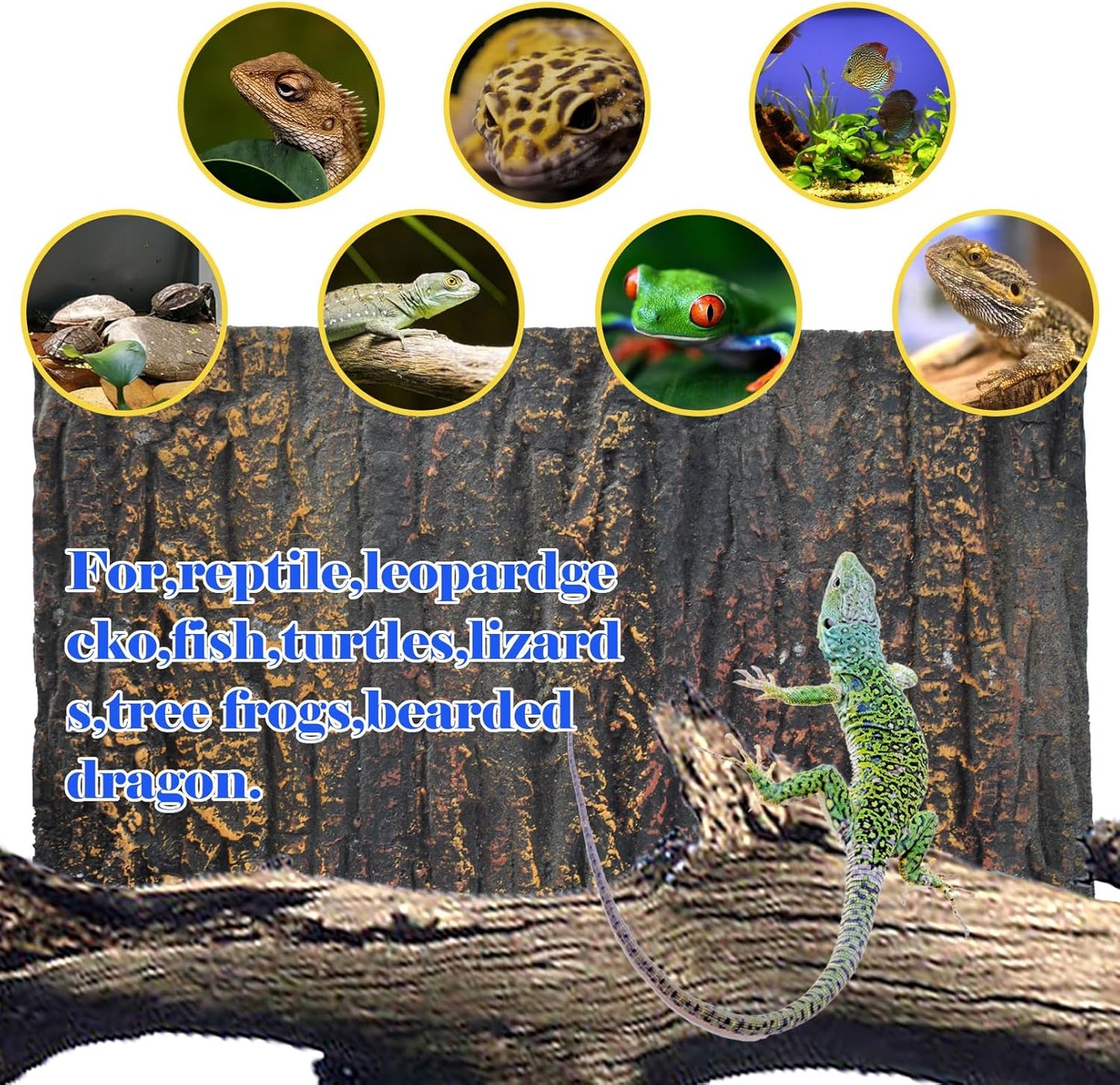 PINVNBY Reptile Terrarium Cork Background,17.72x11.02 Inches 3D Bearded Dragon Tank Backgrounds Wall Reptile Stereo Backdrop Amphibian Habitat Climbing Board Decoration for Lizard Gecko Reptile Turtle