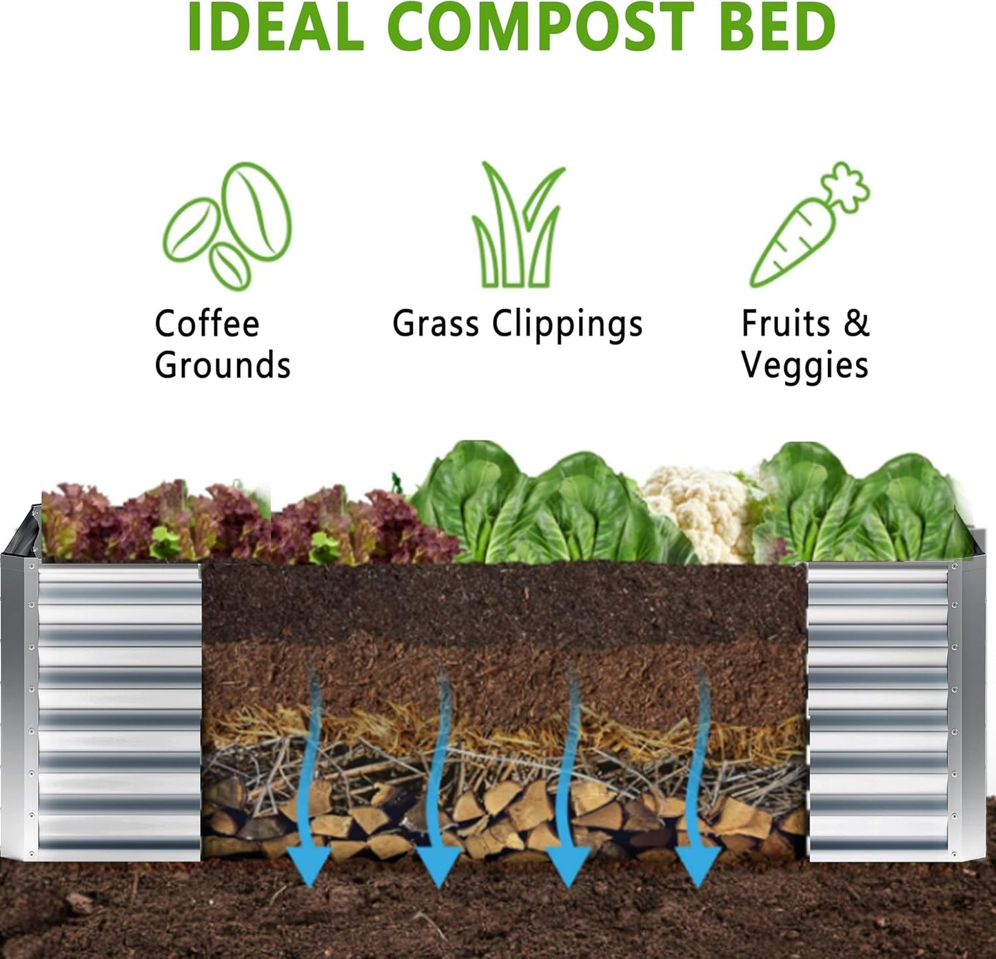 8x2x2FT Galvanized Raised Garden Bed,Planter Raised Beds-Metal Garden Box,Large Plant for Outdoor Planting, Vegetables Bed，Flower,herb-Sliver