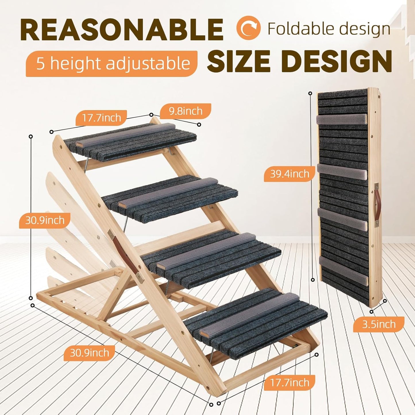 2-in-1 Dog Ramp and Dog Stairs Folding Ramp for Bed and Couch, Suitable for Small to Medium Dogs, Supports up to 150 Pounds