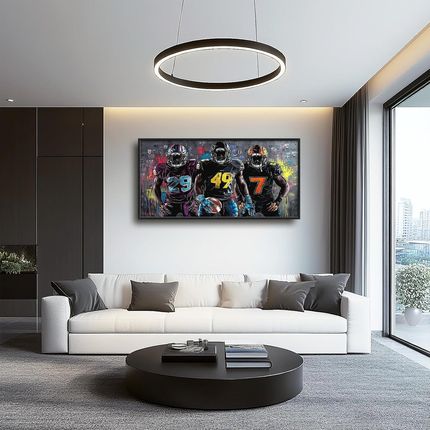 Large Rugby Player Wall Art for Living Room, Framed Oversized Graffiti Sport Wall Decor Cool Canvas Painting Pictures for Men Modern Artwork for Living Room Bathroom Bedroom Office Dining Room 60"x30"