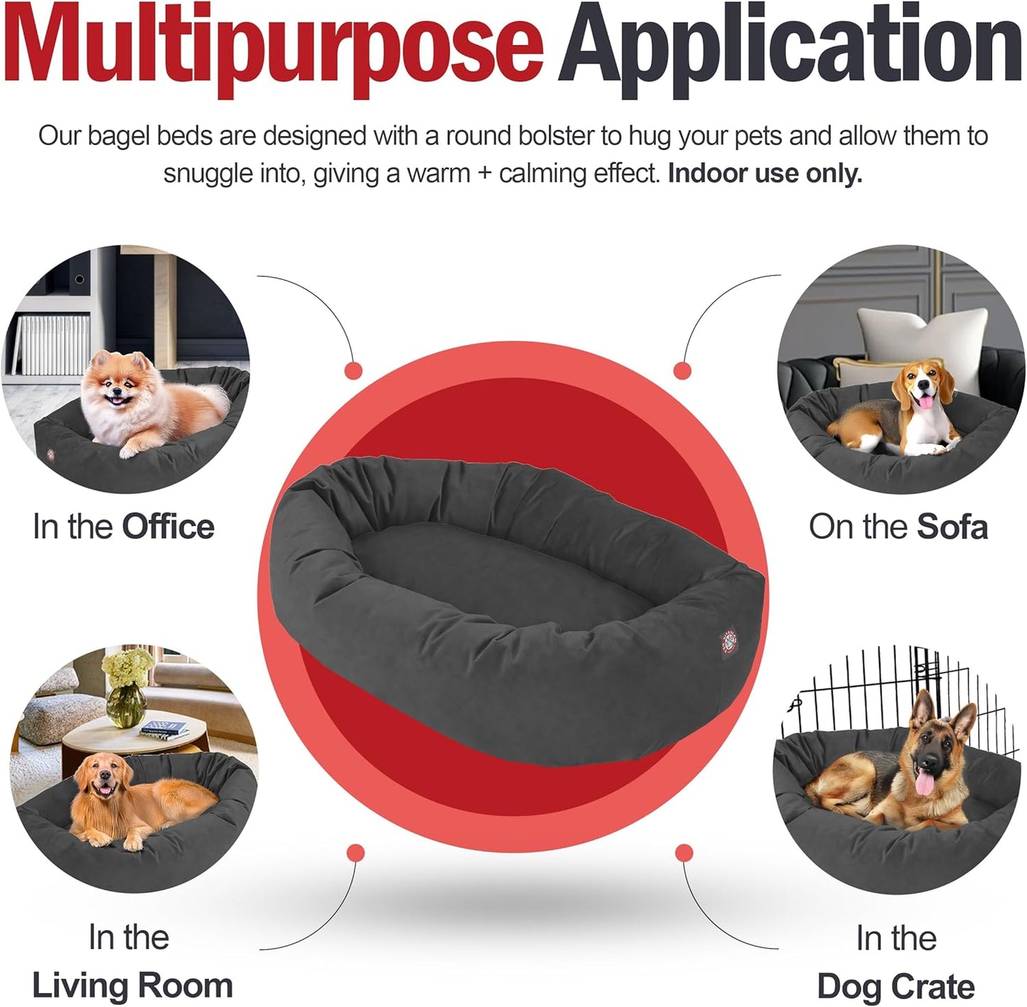 Majestic Pet 52 Inch Suede Shredded Memory Foam Mix Calming Extra Large Dog Bed Washable 52 x 35 x 11 (Inch) - Cozy Soft Round Donut Dog Bed with Spine for Head Support - Pet Bed Gray