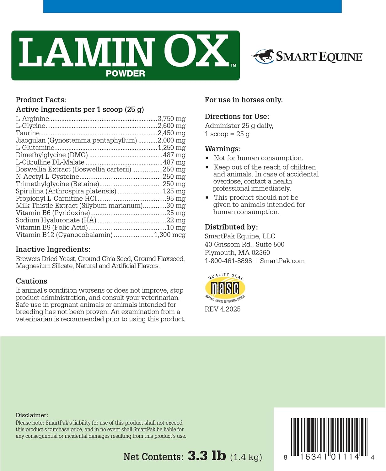Uckele by SmartEquine LaminOX Powder | Hoof Support for Horses | Supports Healthy Laminae | Horse Supplement for Circulation, Hoof Health, and Growth | 3.3 lb