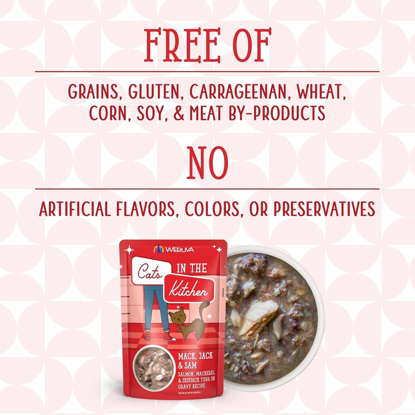 Weruva Cats in The Kitchen Mack, Jack & Sam with Mackerel, Skipjack & Salmon in Gravy Cat Food, 3oz Pouch (Pack of 12)