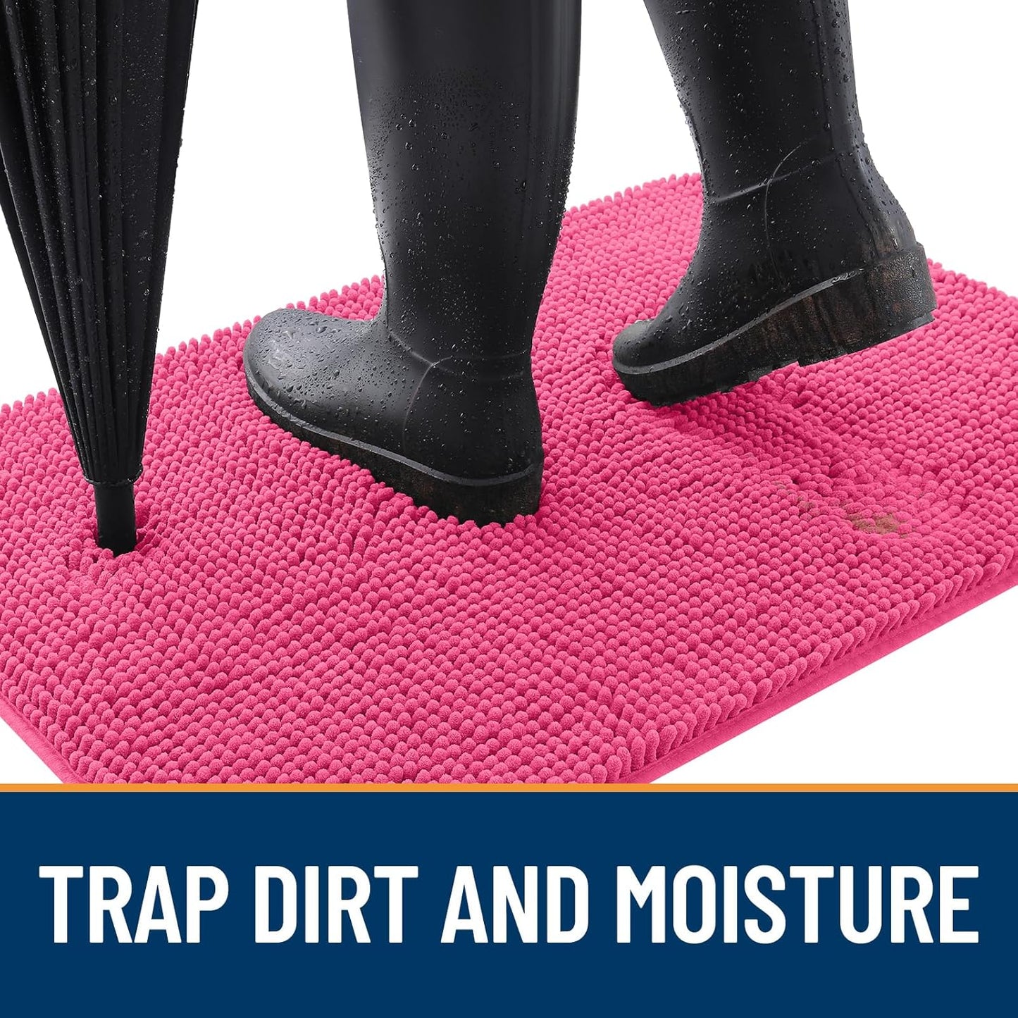 OLANLY Dog Door Mat for Muddy Paws 34x21, Absorbs Moisture and Dirt, Absorbent Non-Slip Washable Doormat, Quick Dry Chenille Mud Mat for Dogs, Entry Indoor Entryway Carpet for Inside Floor, Hot Pink