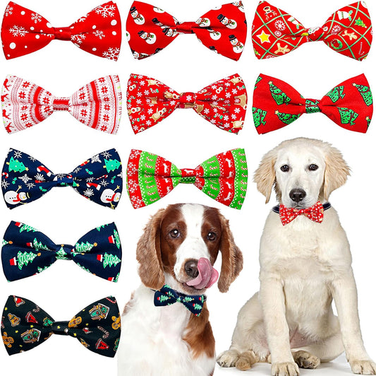 PET SHOW 10pcs/Pack 4.5 * 2.5" Christmas Large Dogs Collar Attachment Bow Ties Xmas Parties Medium Dog Cats Collar Charms Accessories Slides Bowties Assorted